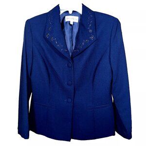 Danny & Nicole Sequin Blazer 8 – Embroidered Collar, Pleated Waist, Quiet Luxury